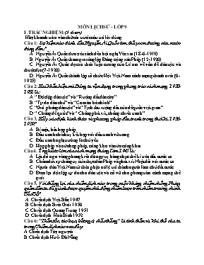 Đề kiểm tra học kỳ II môn Lịch sử Lớp 9 (Có đáp án)